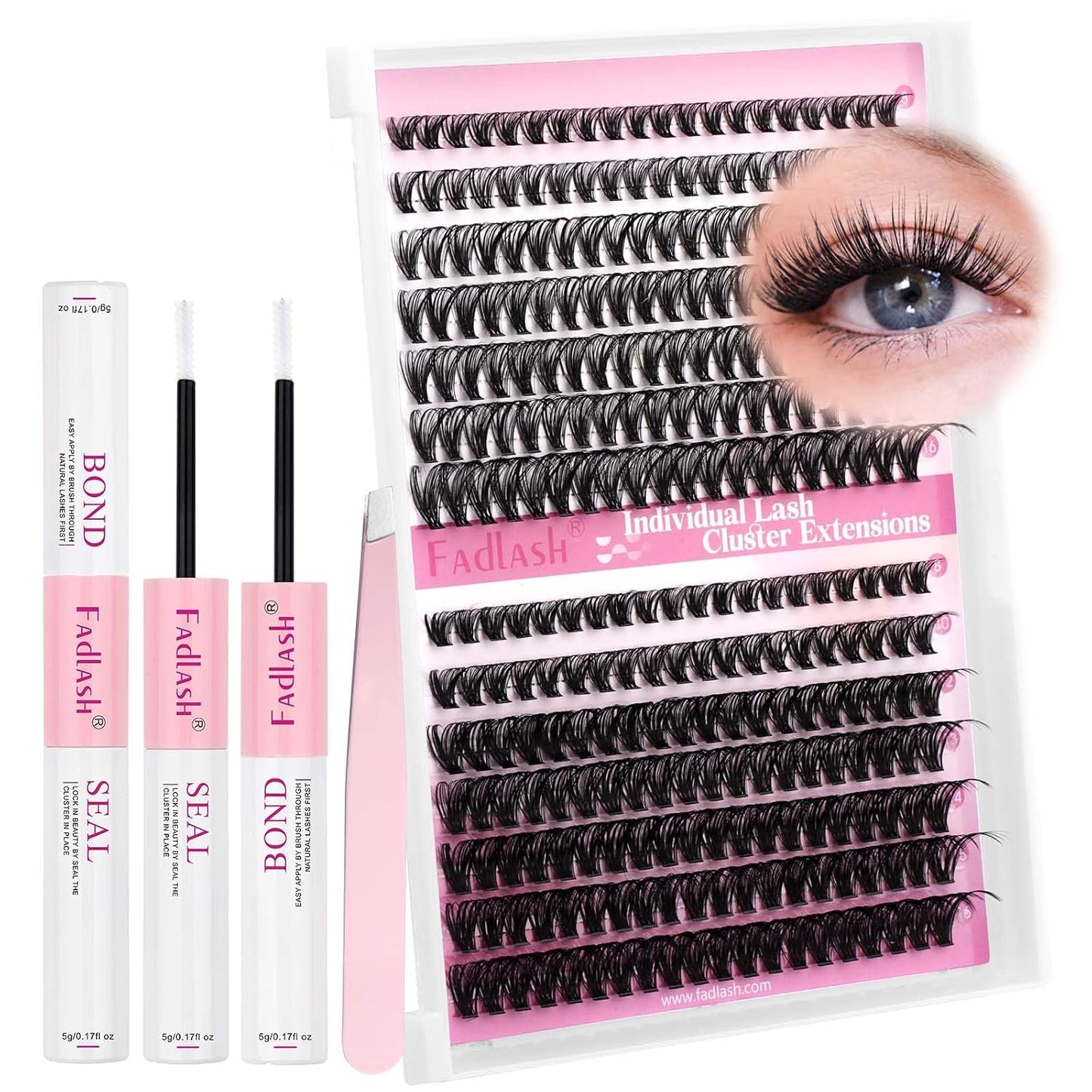 Lash Clusters Kit DIY Eyelash Extension Kit 240Pcs 30D+40D Eyelash Clusters D Curl with Lash Bond and Seal Lash Tweezer Individual Lashes Kit (30D+40D-8-16Mm, Kit)
