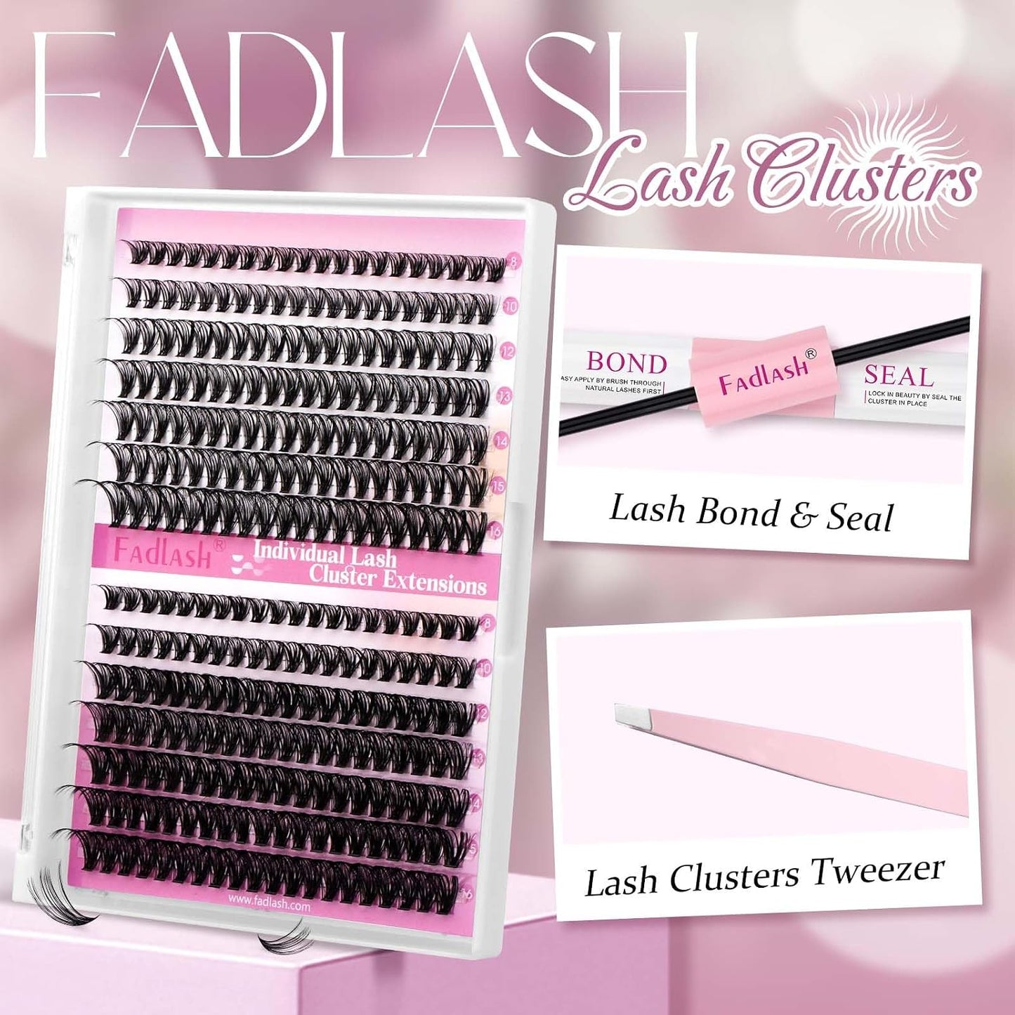 Lash Clusters Kit DIY Eyelash Extension Kit 240Pcs 30D+40D Eyelash Clusters D Curl with Lash Bond and Seal Lash Tweezer Individual Lashes Kit (30D+40D-8-16Mm, Kit)