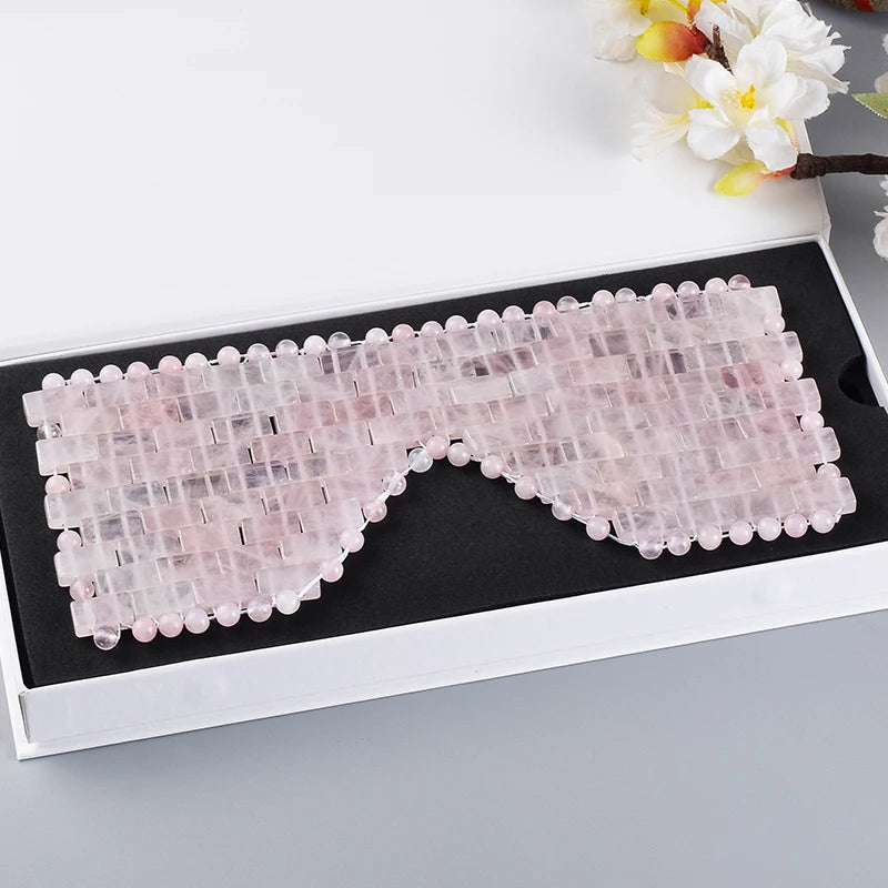 Natural Rose Quartz Eye Mask Massager Jade Relax Sleep Massage Tools Care Stone Face Cooling