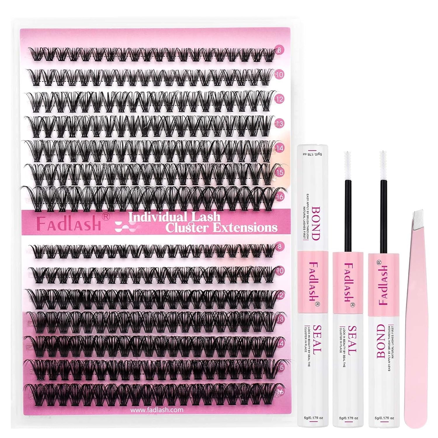 Lash Clusters Kit DIY Eyelash Extension Kit 240Pcs 30D+40D Eyelash Clusters D Curl with Lash Bond and Seal Lash Tweezer Individual Lashes Kit (30D+40D-8-16Mm, Kit)