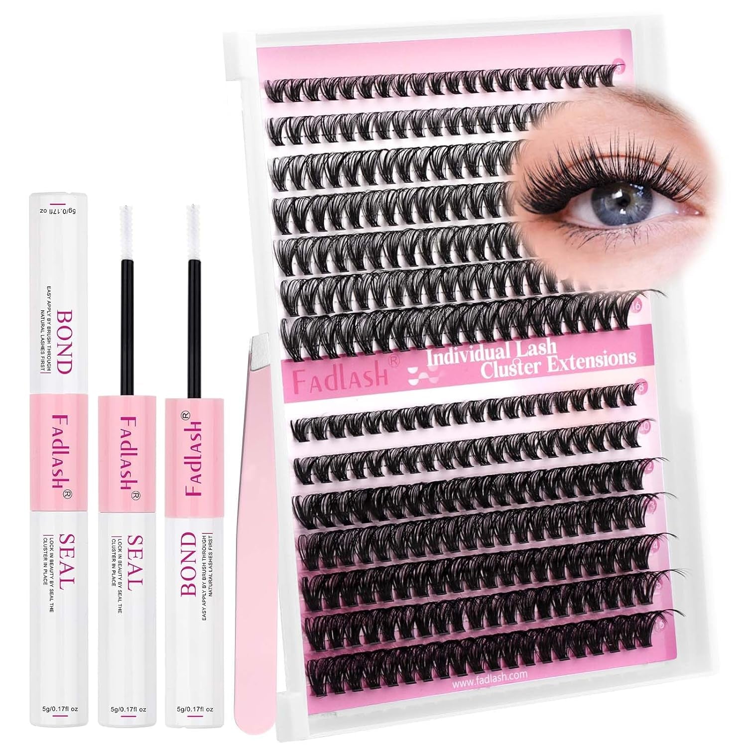 Lash Clusters Kit DIY Eyelash Extension Kit 240Pcs 30D+40D Eyelash Clusters D Curl with Lash Bond and Seal Lash Tweezer Individual Lashes Kit (30D+40D-8-16Mm, Kit)
