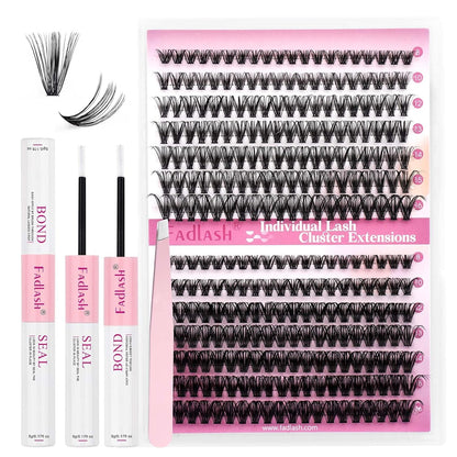 Lash Clusters Kit DIY Eyelash Extension Kit 240Pcs 30D+40D Eyelash Clusters D Curl with Lash Bond and Seal Lash Tweezer Individual Lashes Kit (30D+40D-8-16Mm, Kit)